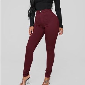 High Waist Denim Skinnies- Plum color